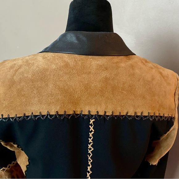 ALBERTO MIKALI sueded leather patchwork blazer designer jacket vintage Y2K sz 2 - Picture 3 of 16